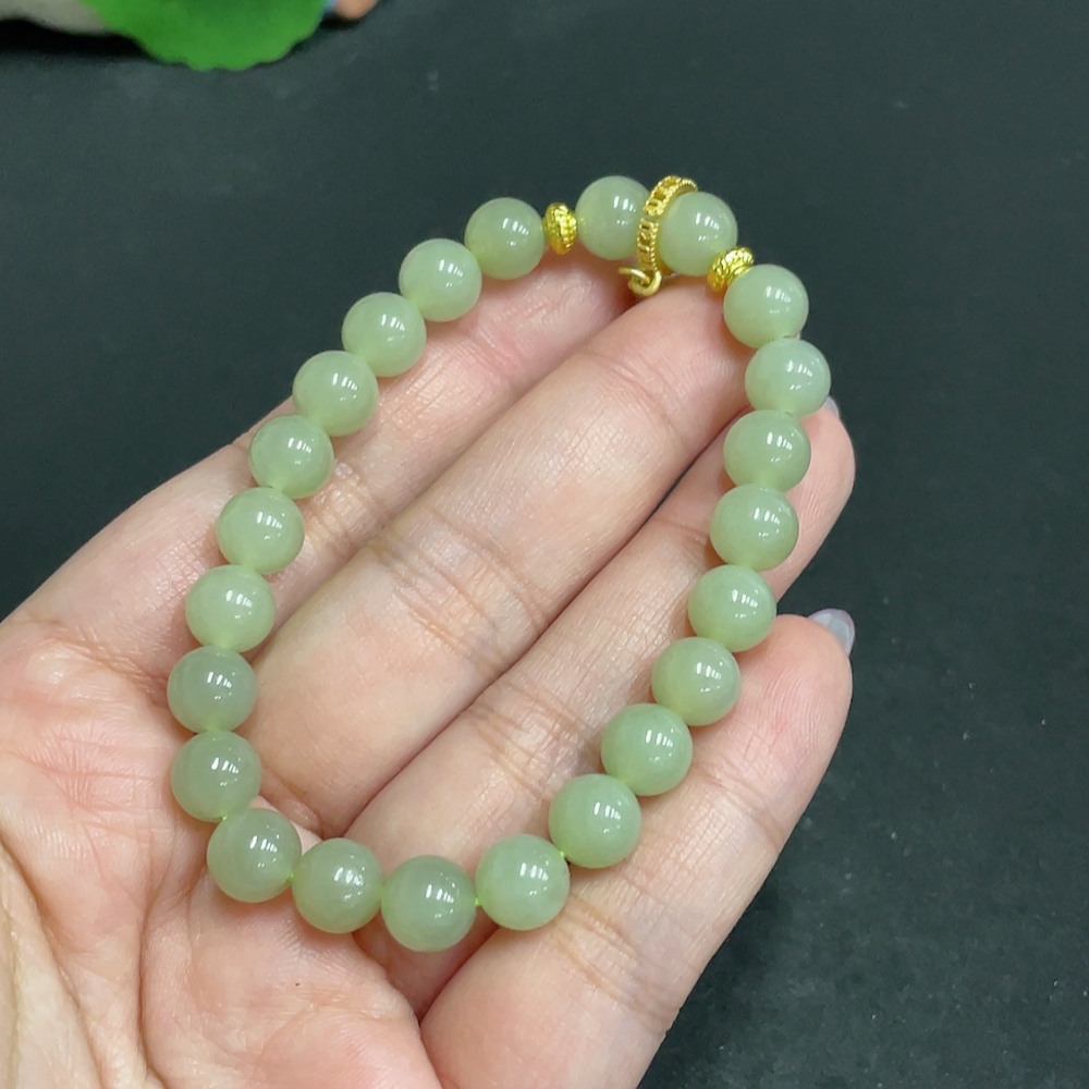 H32806136 Hetian Jade Bead Bracelet, Approx. 7.7 mm, Total Weight About 18.4g, Non-Gold