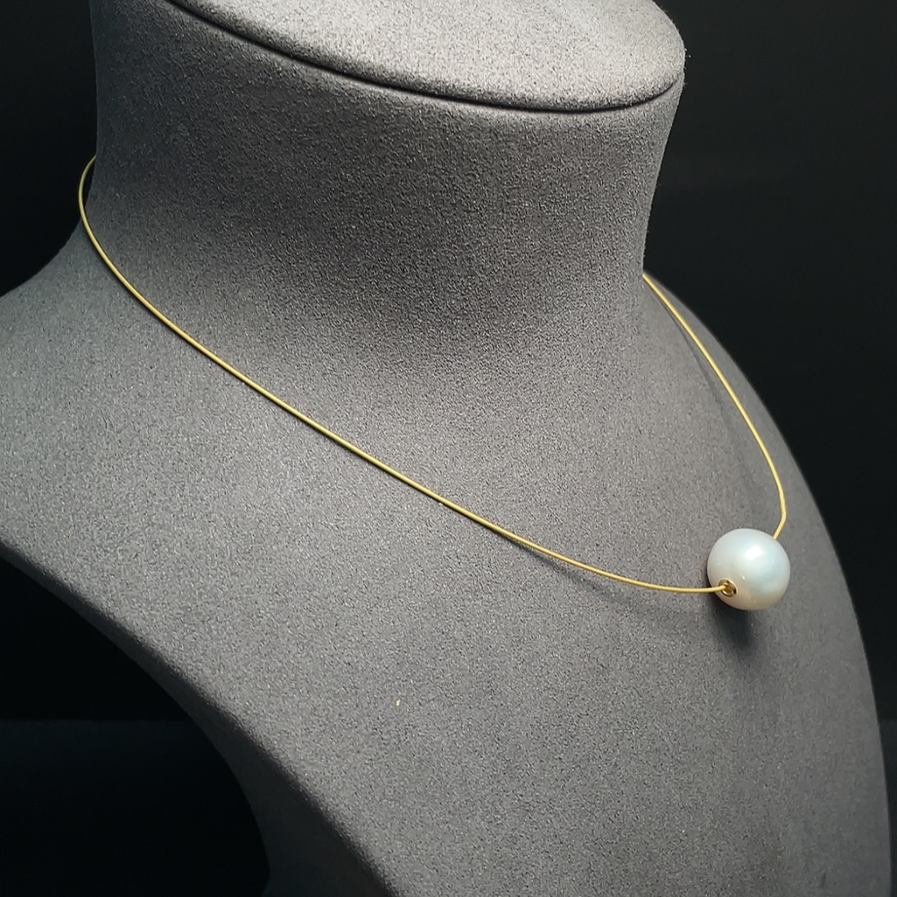C32784317 Seawater Pearl Pendant Necklace (Non-Gold Chain) with 73% Gold Pendant, Total Weight Approx. 5g Including Chain, Pearl Size About 14.7mm