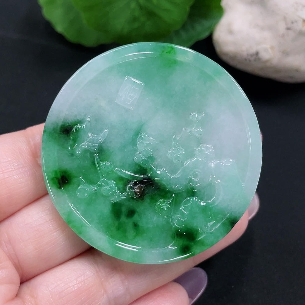 F34982781 Jadeite Landscape Pendant Total Weight Approx. 34g (Including Other Mineral Components)