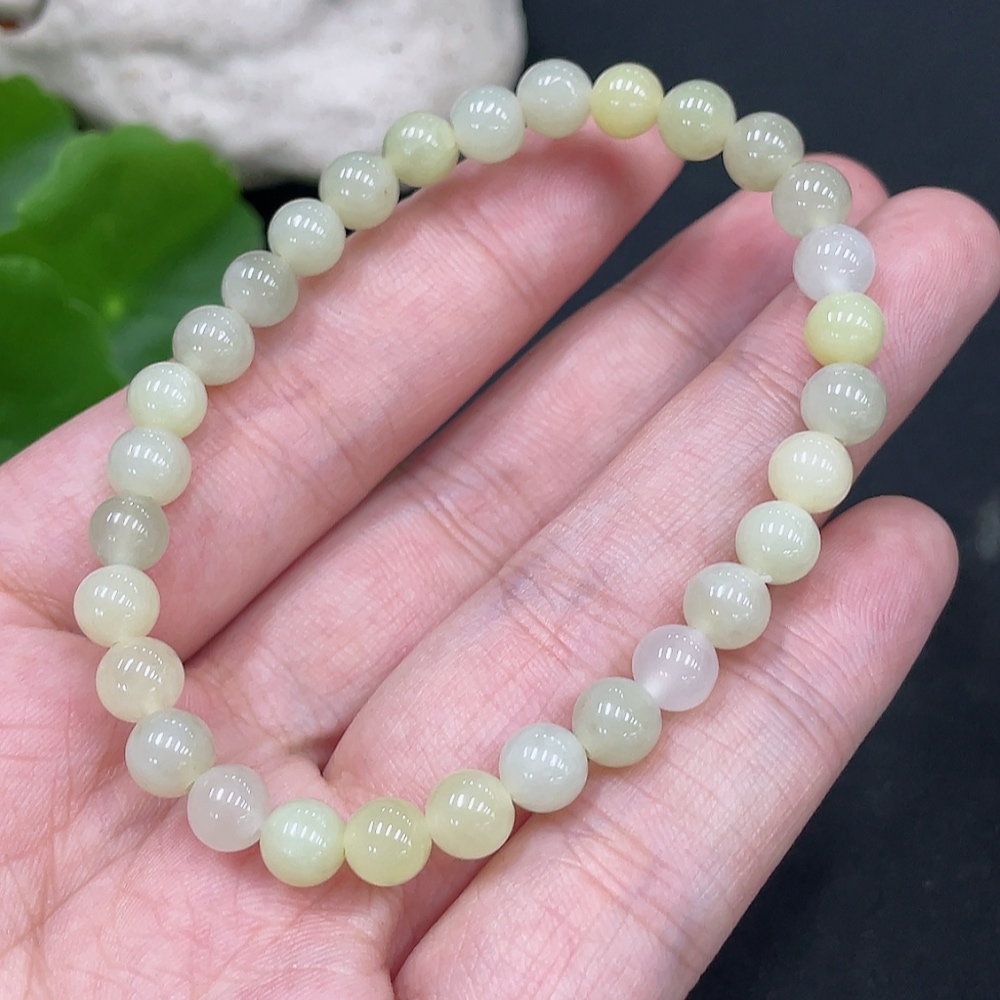 H31617273 Hetian Jade Bracelet, Approx. 5.9mm Beads, Total Weight Approx. 9.8g