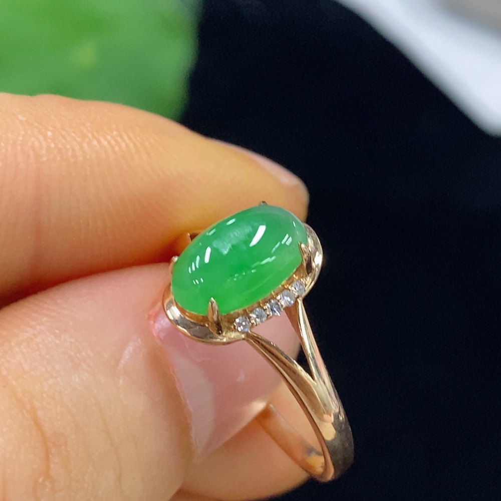F35094071 Jadeite Ring with 18K Gold and Diamond Accents, Total Weight Approx. 2.41g, Size 14