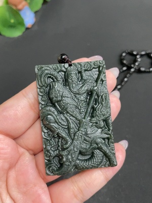 H33847703 Hetian Jade Pendant, Guan Gong, Total Weight Approx. 73g (including chain, chain not Hetian Jade)