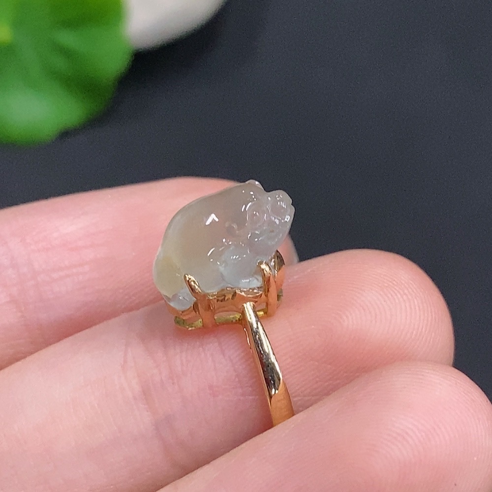 F33906484 Jadeite Three-legged Golden Toad Inlaid Ring 18k Gold Total Weight Approx. 2.8g Size 12