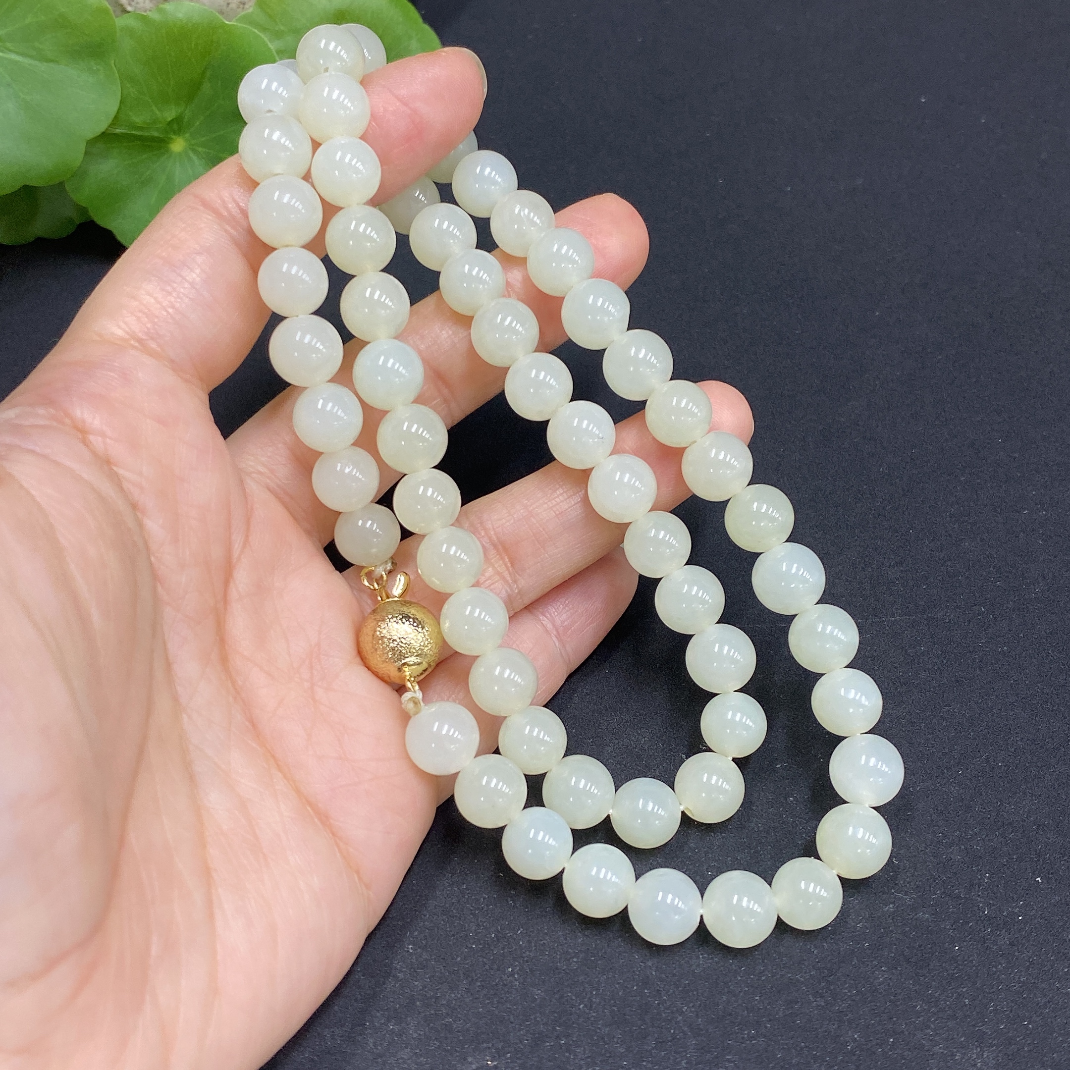H34015541 Hetian Jade Bead Necklace Approx. 7.8mm Non-Gold-Inlaid Total Weight About 53.2g