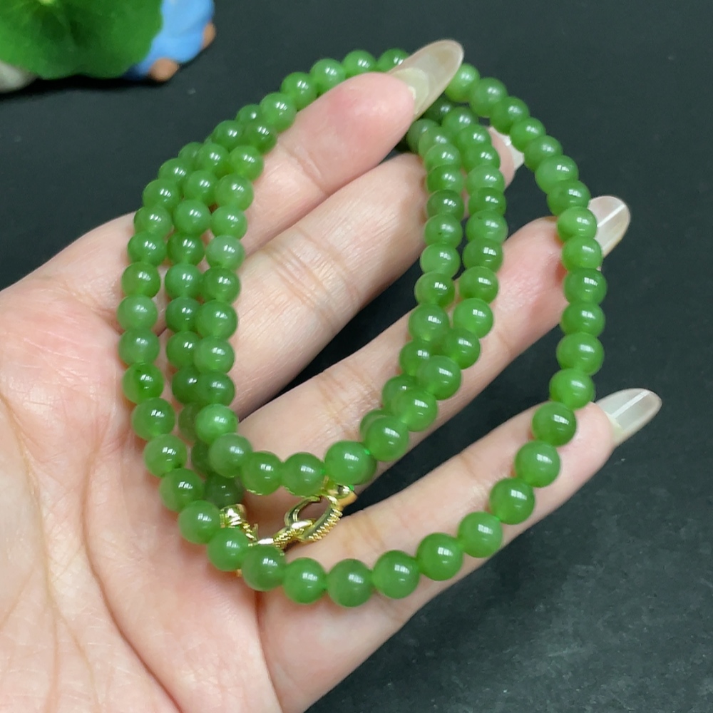 H29378874 Hetian Jade Bead Necklace Approx. 5.7mm Total Weight About 38.5g Non-Gold