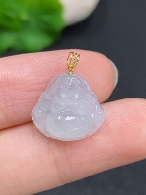 F32807478 Jadeite Buddha Pendant with 18k Gold Clasp, Total Weight Approximately 1.5g