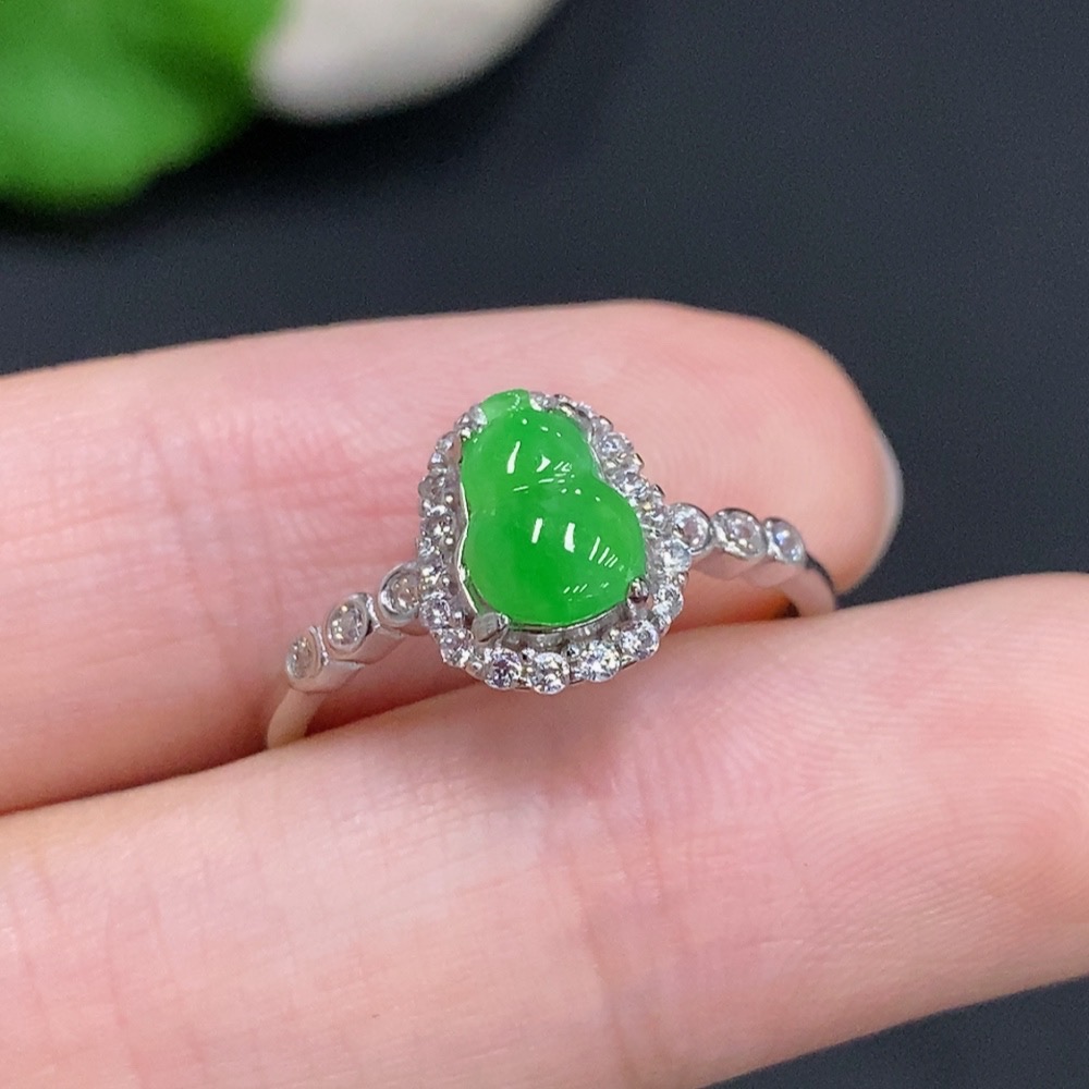 F31687543 Jadeite Gourd Inlay Ring, Non-Gold Inlay, Adjustable Size, Total Weight Approx. 1.8g