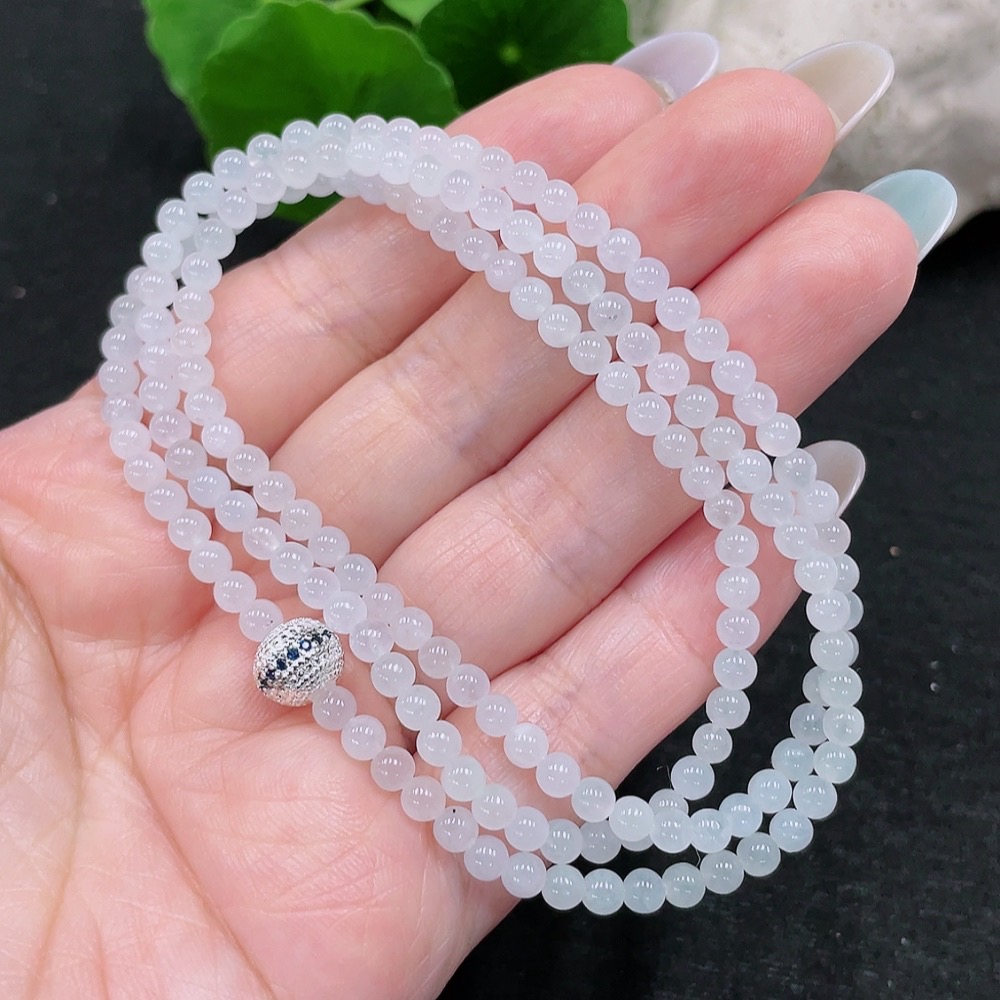 F33873891 Jadeite Bead Necklace Approx. 3.6mm Total Weight Approx. 15.89g Non-Gold Inlaid