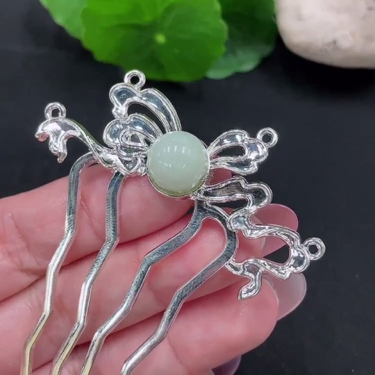 F34982886 Jadeite Inlaid Hairpin Total Weight Approx. 9.1g (Non-Gold Inlaid)