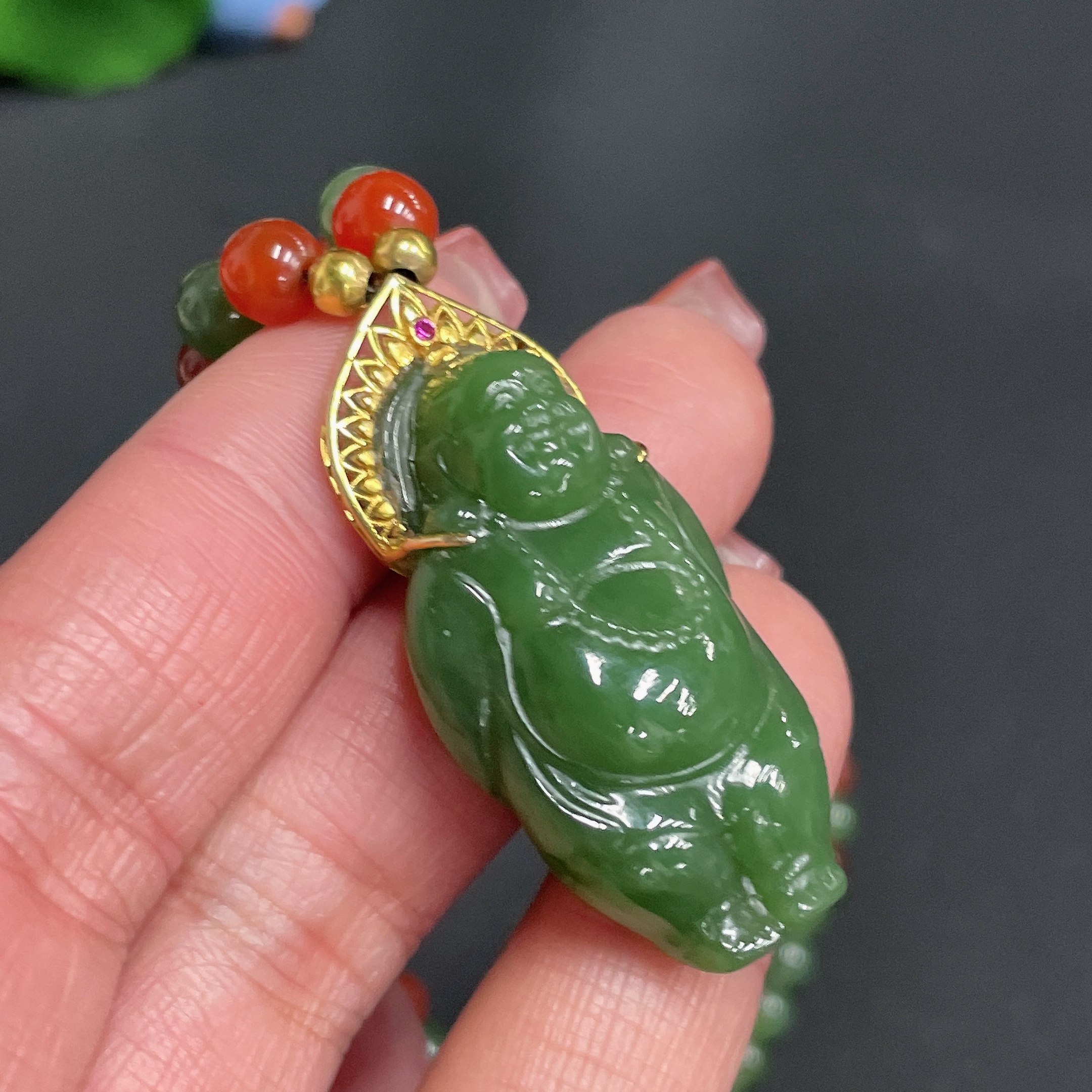 H25839446 Hetian Jade Inlaid Pendant Buddha
