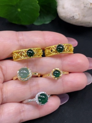 F34982893 Jadeite Inlaid Ring Sell as a Lot (Non-Gold Inlaid) (Adjustable)