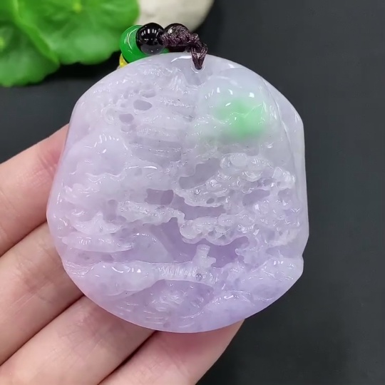 F24748672 Jadeite Landscape Pendant Total Weight Approx. 87.2g (Including Rope Weight)