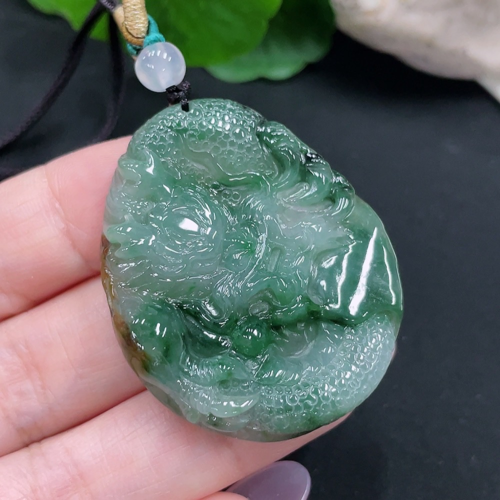 F34967159 Jadeite Dragon Pendant Total Weight Approx. 19.8g (Including Rope Weight)