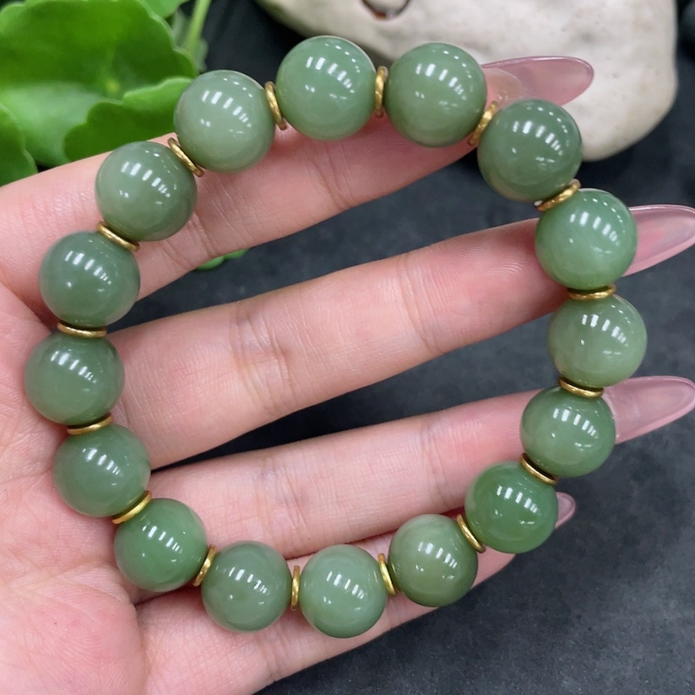 H33897961 Hetian Jade Bracelet Approx.11.7mm Total Weight Approx.44.5g Non-Gold
