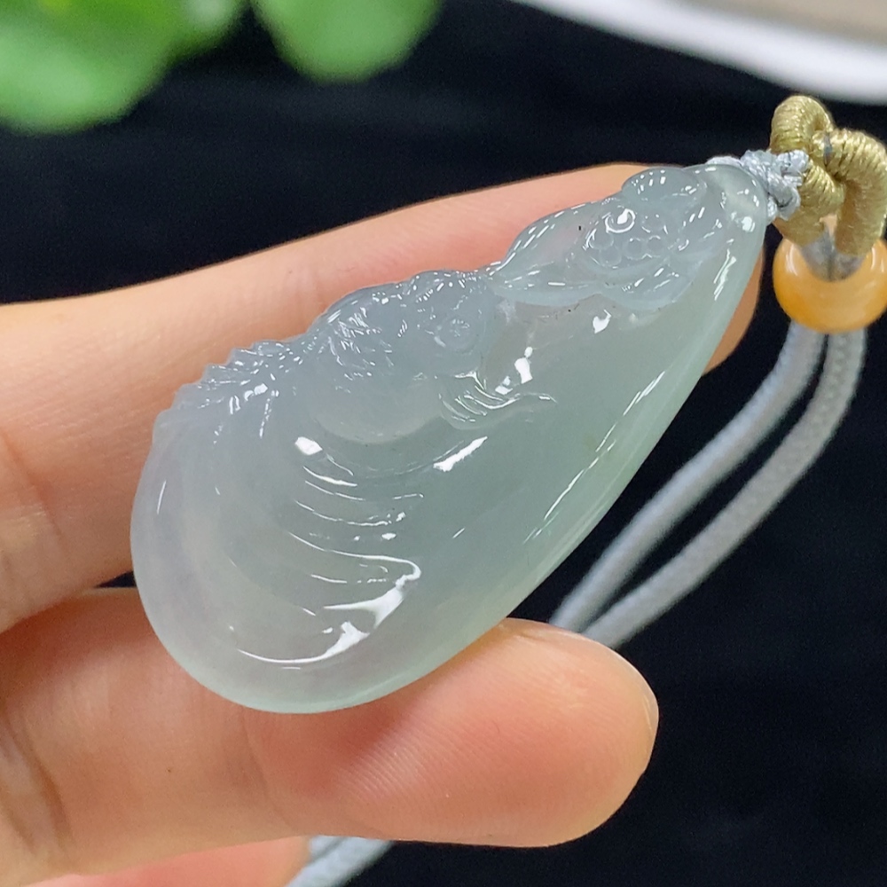F33861613 Jadeite Auspicious Fish Pendant, Total Weight with Cord Approx. 13.1g