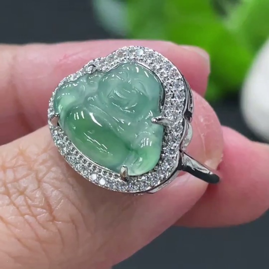 F34977816 Jadeite Buddha Inlaid Ring Non-Gold Inlaid Adjustable Size Total Weight Approx. 3.26g