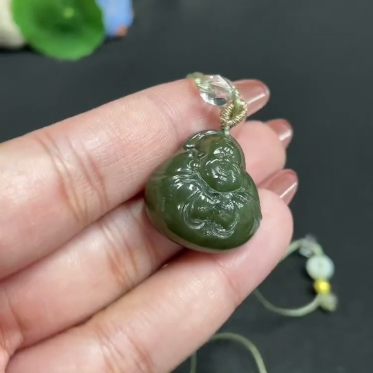 H34054040 Hetian Jade Pendant    Buddha    Total Weight [with rope] 11.6g