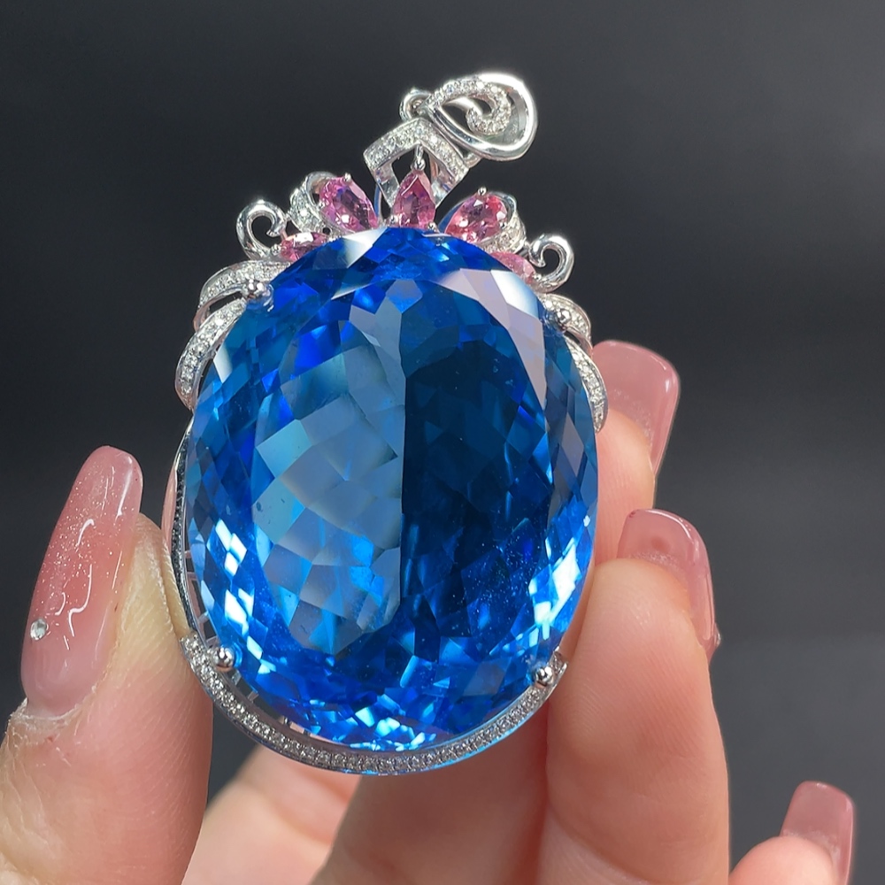 C24768950 18K Gold Topaz Pendant with Color Origin Undetermined and Pink Tourmaline, Total Weight Approx. 30.58g