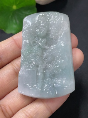 F36275885 翡翠山水牌挂件 货品总重约27.3g