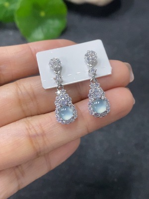 F34031806 Jadeite Inlaid Earrings Non-Gold Total Weight Approx. 2.9g