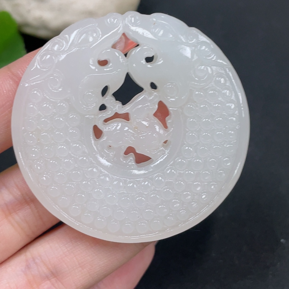 H34062103 Hetian Jade Pendant - Auspicious Beast Ring - Total Weight Approx. 35.7g