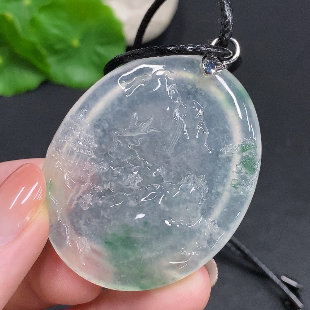 F34033963 Jadeite Landscape Pendant No Stamp Surface Tested 18k Gold Total Weight Approx. 28g (Excluding Rope) Master Collection Certificate