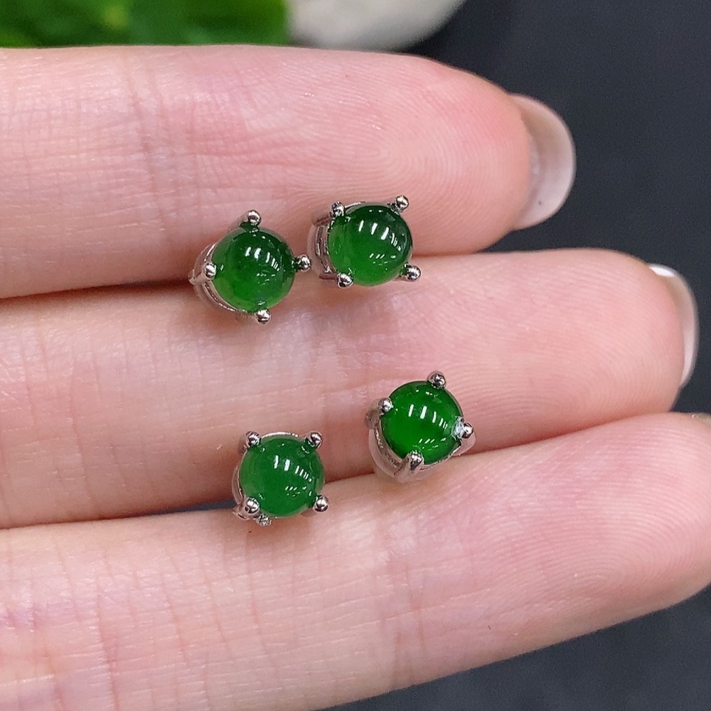 F34035130 Jadeite Cabochon Stud Earrings Sell as a Lot Non-Gold Setting