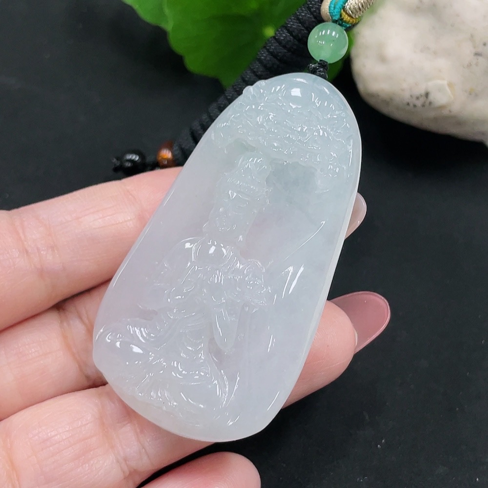 F34032105 Jadeite Guanyin Pendant Total Weight Approx. 25.3g (Including Cord Weight)