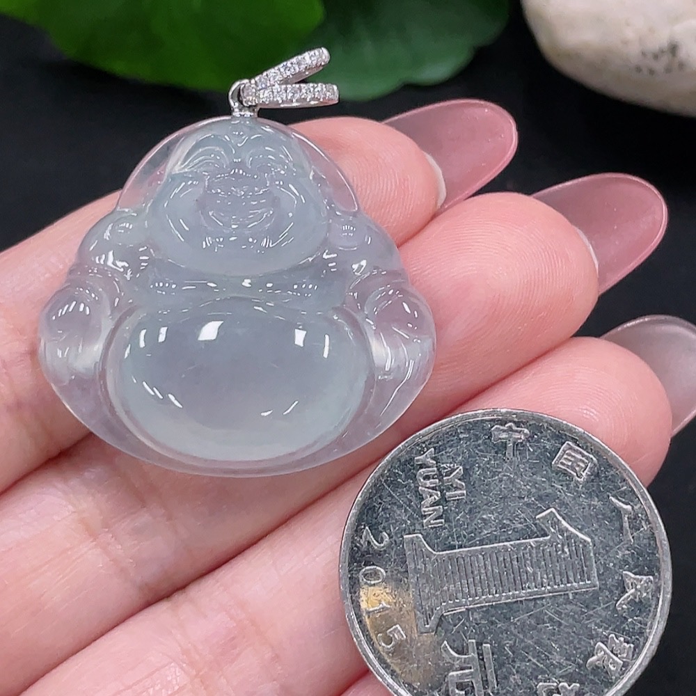 F34982871 Jadeite Buddha Pendant 18K Gold Total Weight Approx. 8.2g (With Diamond Accents)