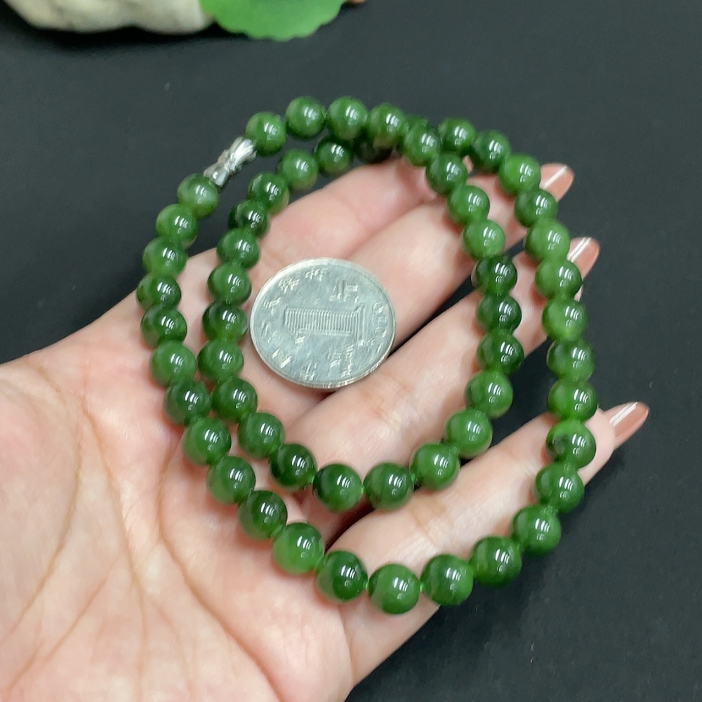 H35100071 Hetian Jade Jasper Bead Necklace, approx. 7.7 mm, total weight approx. 44.6g