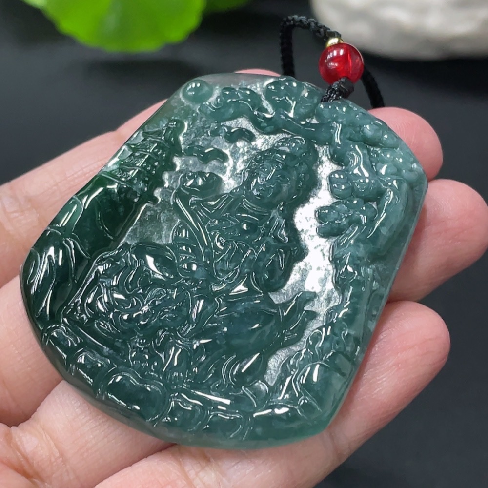 F31670047 JadeiteManjushri Bodhisattva Pendant (Total Weight Approx. 24.49g, Non-Grade A Beads)