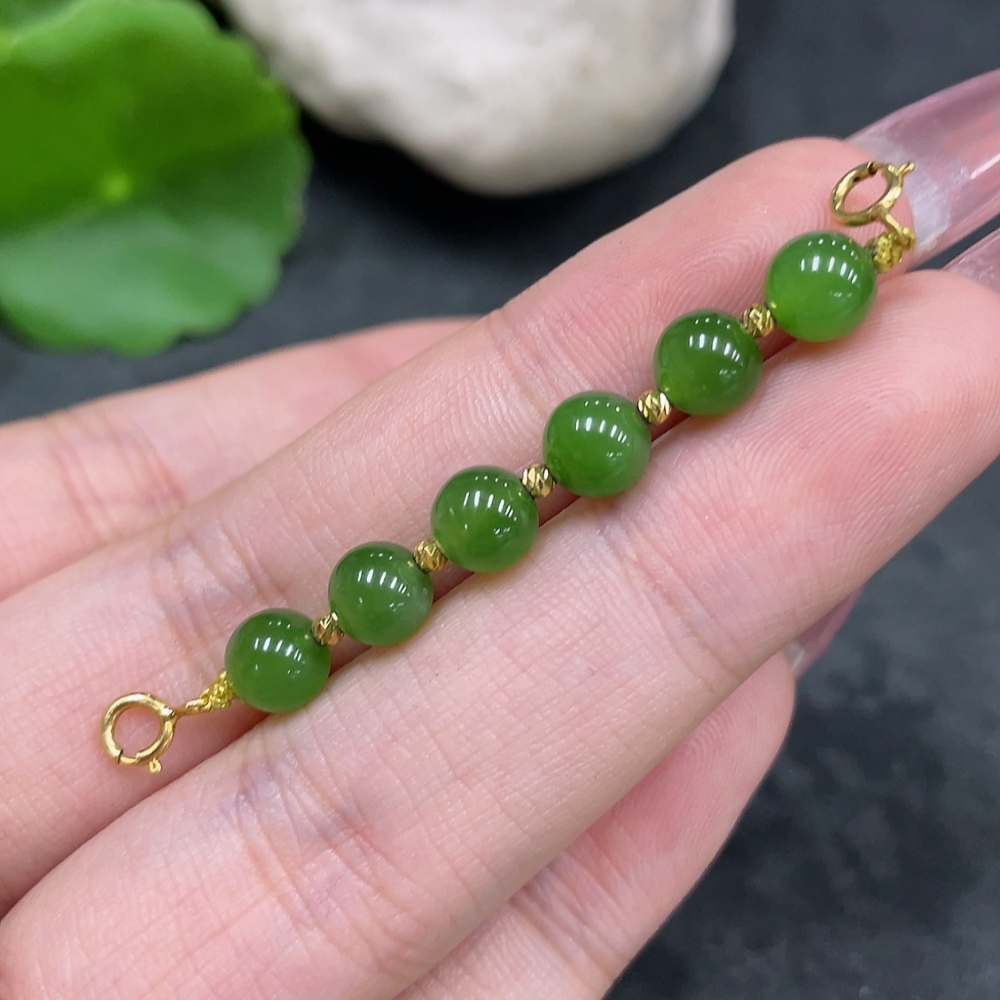 H33926252 Hetian Jade Beads Approx. 5.7mm No Imprint Surface Gold Content 58% 18K Gold Clant Total Weight Approx. 2g