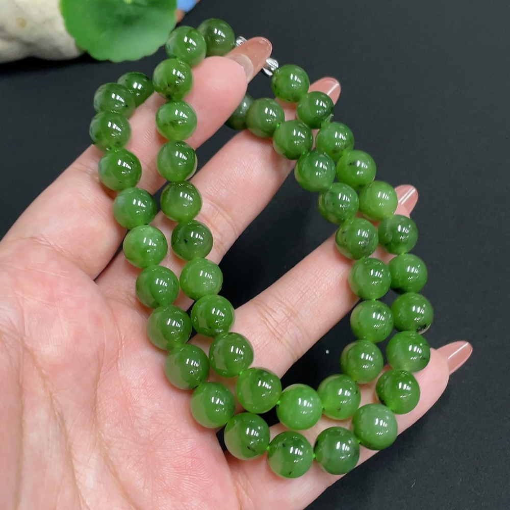H34073818 Hetian Jade Bead Necklace, Approx. 9.3 mm, Total Weight Approx. 65g