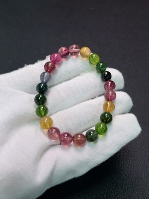 C34039015 Tourmaline Bracelet Containing Other Mineral Components with Visible Organic Matter, Total Weight Approximately 16.13g, Size Approximately 7.7mm