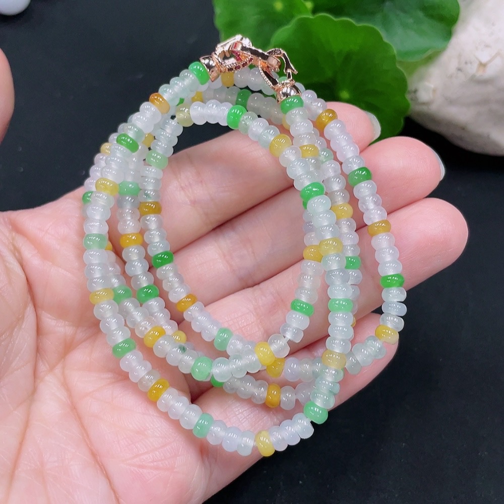 F30453420 Jadeite Beaded Necklace approx. 4.3mm Total Weight approx. 25.6g (Non-gold Inlaid) (Color Origin Undetermined)