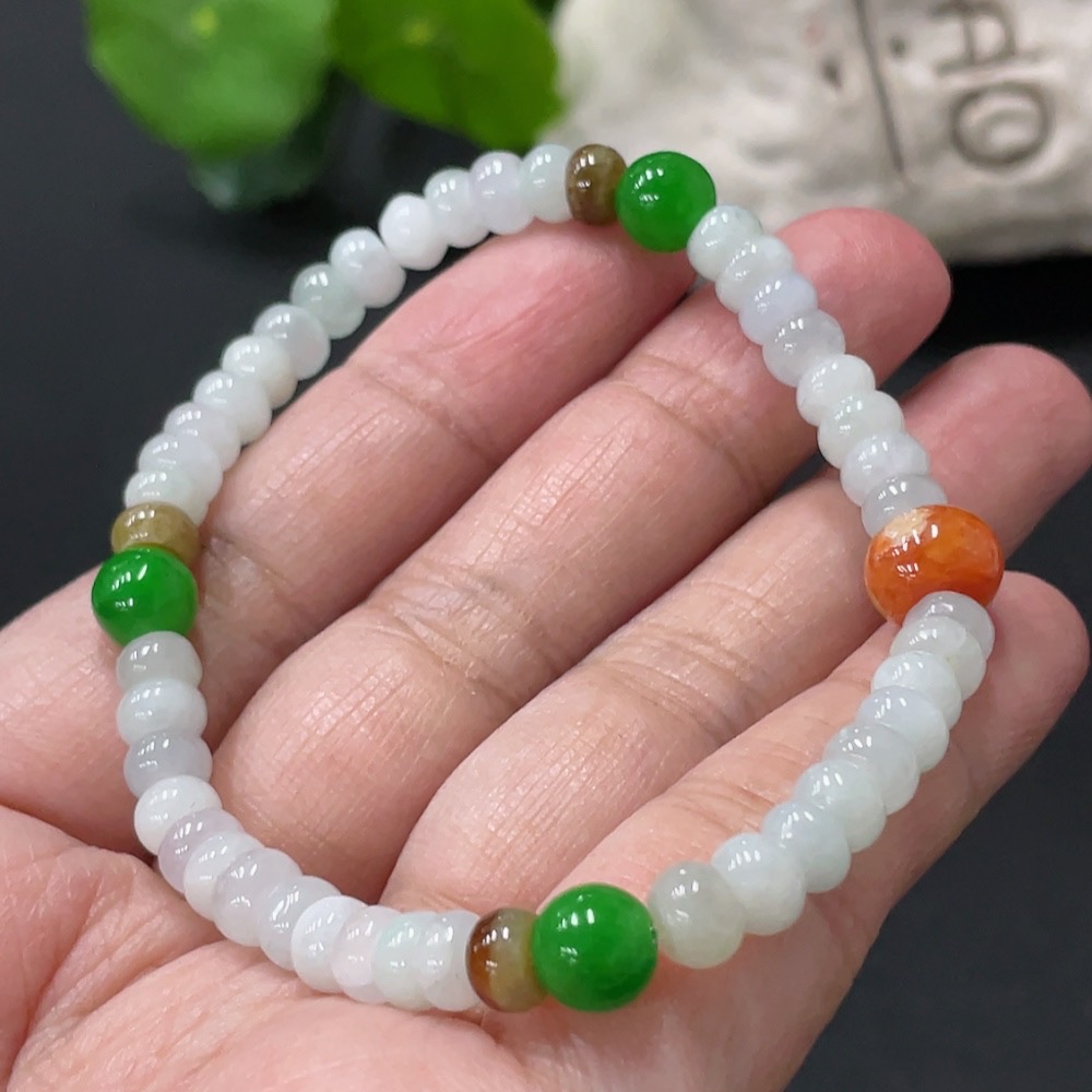 F34978904 Jadeite bracelet total weight approx. 12.35g non-A green beads undetermined color origin of yellow parts