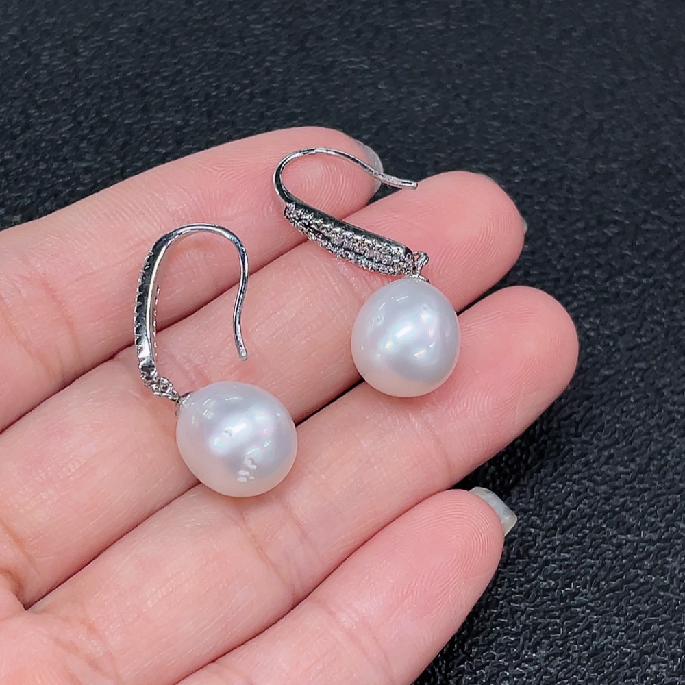 C35092010 Seawater Pearl Earrings Non-Gold Total Weight Approx. 5.42g Size 10.3mm