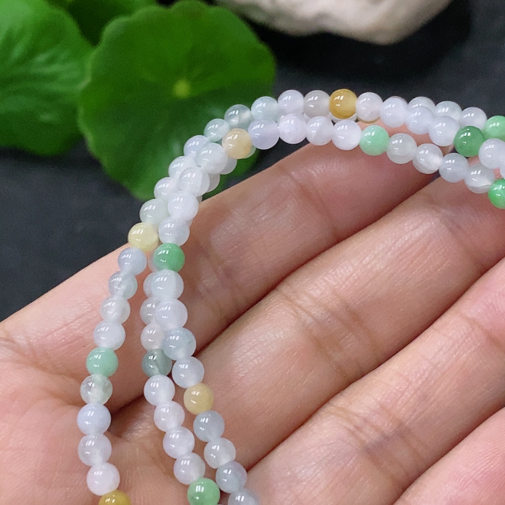 F34043238 Jadeite Bead Necklace Approx. 3.6mm Non-Gold Total Weight Approx. 13.56g