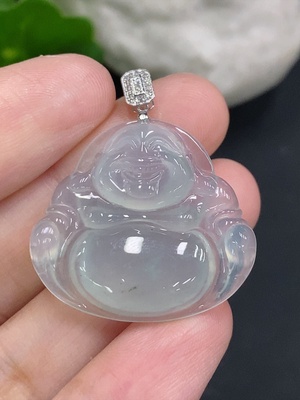 F34049909 Jadeite Buddha Pendant with 18K Gold Clasp Total Weight Approx. 5.4g (Diamond Accents)