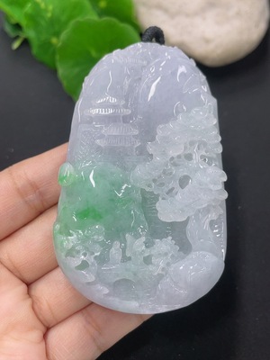 F46566578 翡翠挂件山水牌 货品总约重89.83g