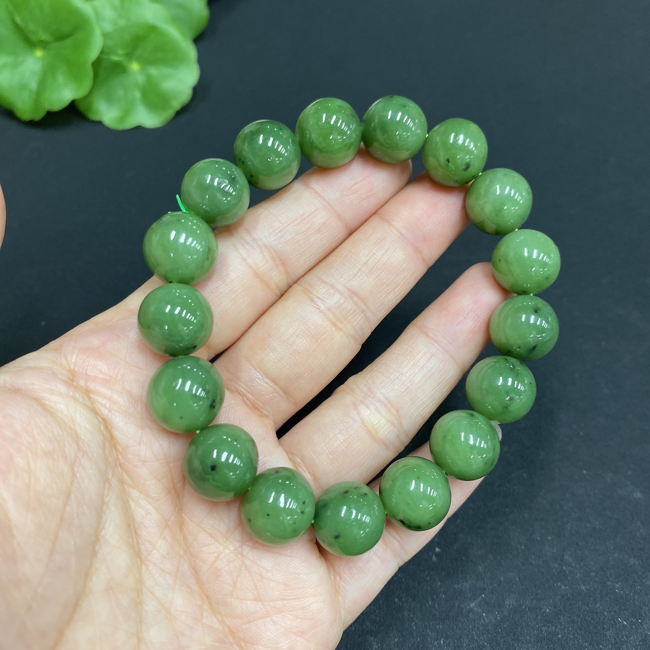 H33846055 Hetian Jade Bead Bracelet, Approx. 11.7mm, Total Weight Approx. 45.1g