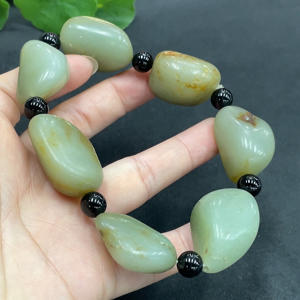 H14535342 Hetian Jade Bead Bracelet (Separator beads not Hetian Jade, Undetermined skin color origin, Total weight approx. 105.3g, Total weight 105.410g)