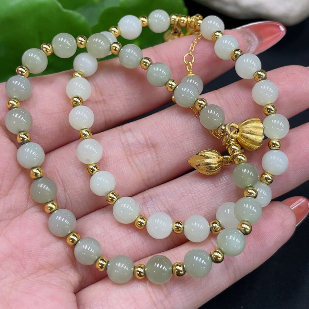 H34017140 Hetian Jade Bracelet Approx. 5.8/5.8mm Non-Gold-Inlaid Total Weight About 15.9g