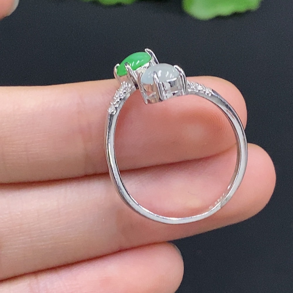 F32753713 Jadeite Cabochon Inlaid Ring Non-Gold Setting Adjustable Size Total Weight Approx. 1.99g