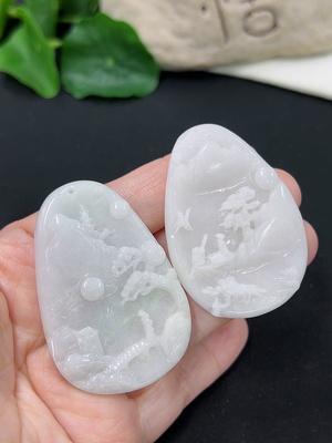 F46545861 翡翠山水牌挂件 货品总重约39g