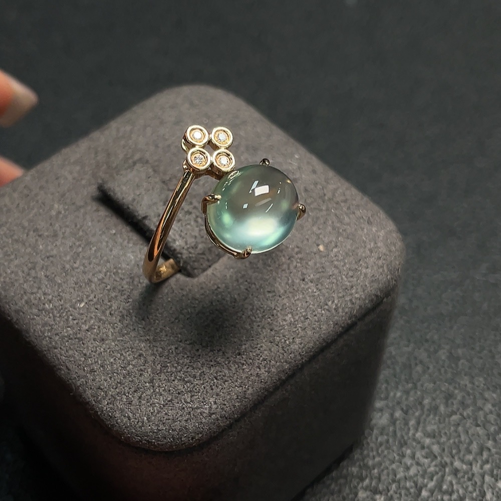 C27133146 Prehnite Inlaid Ring 18K Gold Size 18 Total Weight Approx. 3.13g