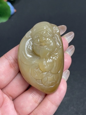 H29378907 Hetian Jade Pendant  God of Wealth  Total Weight: Approx. 55.2g