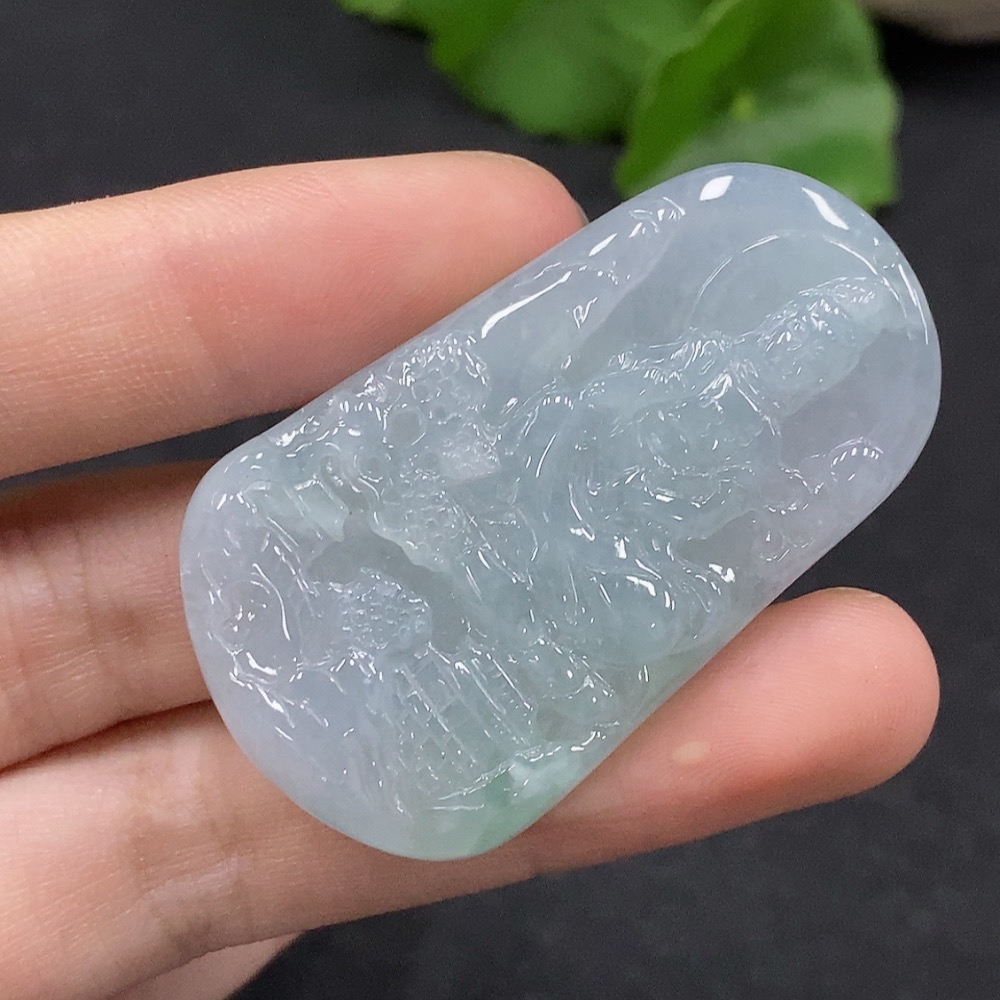 F33895832 Jadeite Landscape Guanyin Pendant