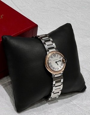 S43097072 卡地亚 Cartier 蓝气球系列WE902079  精钢 18K玫瑰金间金圈 原镶钻 石英表  28mm表径