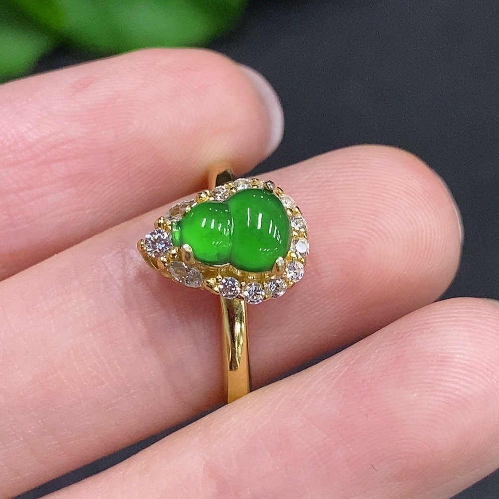 F34967475 Jadeite Gourd Inlaid Ring Non-Gold Inlaid Adjustable Size Total Weight Approx. 2g